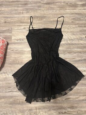 superdown Black Lace-Trim Mini Dress with Spaghetti Straps
